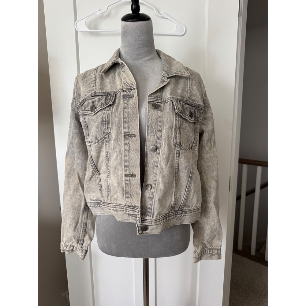 Gap 1969 Womens Grey Acid Wash Cotton Denim Trucker Jacket Size Large NWT